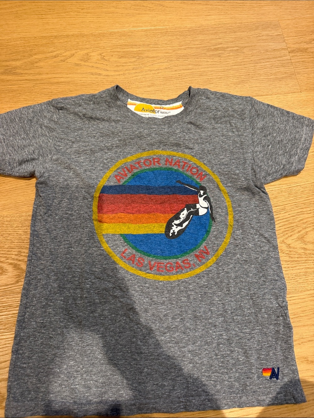 Aviator Nation Kids Heather Gray Tee with Rainbow Circle Logo